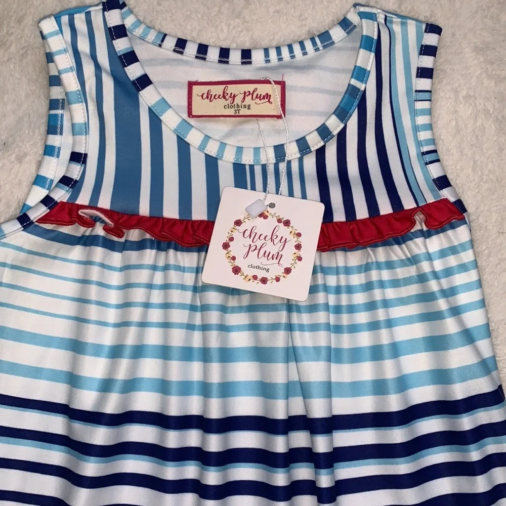 NWT Cheeky Plum Firecracker 3T Loungewear Gown Red White Blue - Picture 8 of 11